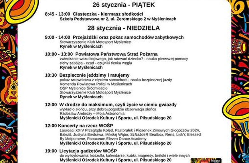 WOŚP 2024 w Myślenicach (program)