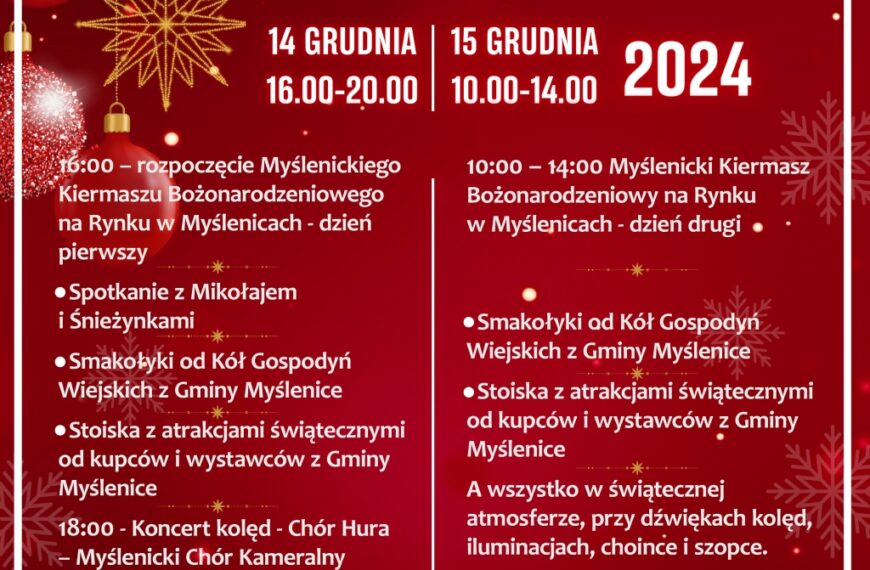 Myślenicki Kiermasz Bożonarodzeniowy 2024